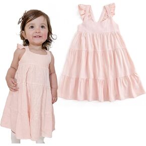 Curipeer Little Girl Cotton Linen Dress with Smocking Casual Dress Sleeveless for Spring Summer 1-8 Years