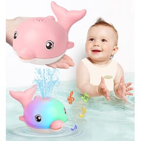 Bath Toys, Rechargeable Dolphin Sprinkler Bath Toy with Light Up Music, Baby Bath Toys 12-18 Months, Bathtub Water Toy, Birthday Gifts for 1-6 Years Old Boys Girls - Pink