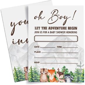 Baby Shower Invitation for Boy, Woodland Animals Baby Shower Invitation Safari Forest Baby Shower Party Invites Card, 20 Invites with Envelopes (4"x6")