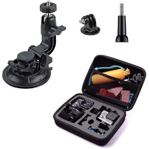 Action Camera Carrying Case Compatible with Gopro Hero 13 12 11 10 9 8 7/AKASO EK7000/Brave 4/Brave 7 LE/Brave 8, Suction Cup Mount Compatible with DJI Osmo Pocket 3/2