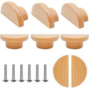 6PCS Wood Dresser Knobs Semicircle Wooden Drawer Knobs, 2 Inch Half Moon Beech Wood Cabinet Pulls