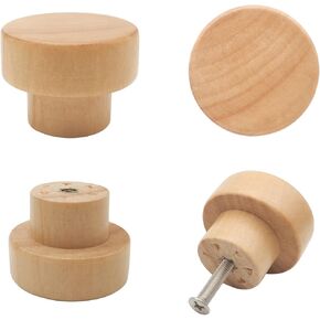 10PCS Wood Knobs Flat Top Round Cabinet Knobs 1.39"(35mm) Natural Wooden Dresser Drawer Pulls Kitchen Cabinet Handles