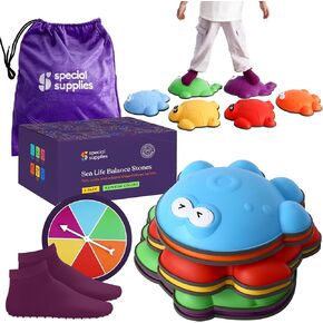 Special Supplies Alligator Stepping Stones for Kids Indoor and Outdoor Balance Blocks Promote Coordination, Balance, Strength Child Safe Rubber, Non-Slip Edging (Multi-Color, 6)