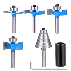 Rabbet Router Bit Set 1/4 Inch Shank - 4Pcs Rabbeting Router Bits（1/8",1/4",3/8", 1/2" Height） with 6 Bearings Set (1", 1/2", 5/8", 3/4", 7/8", 1-1/8" Bearings) - Wood Biscuit Slot Cutters