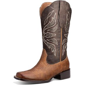 Womens Cowboy Boots Square Toe Wide Mid Calf Cowgirl Boots Fashion Western Ladies Boots Low Block Heel US 6-11