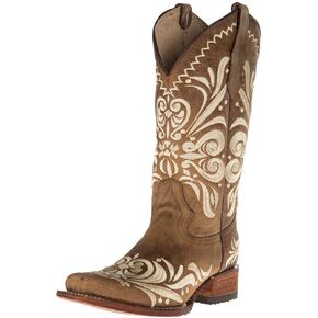 Circle G LADIE'S TAN EMBROIDERY SQ. TOE, LEATHER SOLE, WESTERN L5409
