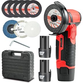 3 Inch Angle Grinder Tool, QIUMIN 12V Cordless Portable Angle Grinder with 2pcs 1500mAh Battery, 19500rpm Handheld Cutter for Cutting Polishing Ceramic Tile Wood Stone Steel