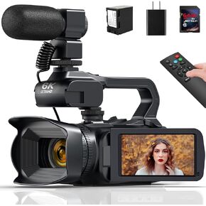 Video Camera Camcorder, 4K 64MP 18X Digital Zoom Auto Focus Vlogging Camera for YouTube, 4.0" Touch Screen Digital Camera with WiFi, Microphone, Remote Control, 64G SD Card, Charger