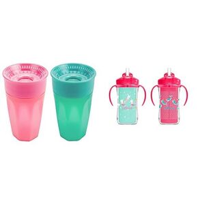 Dr. Brown's Milestones Cheers 360 Training Cup for Toddlers & Babies, Leak-Free Sippy Cup, Pink/Turq Insulated Straw and Handles, Spill-Proof Tumbler Lid,