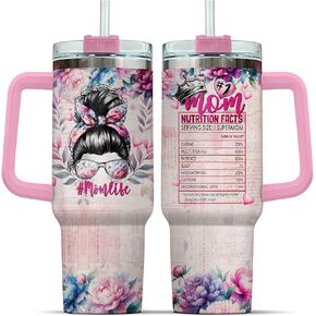 To Rose Handle Parade For Steel Flower Mommy Eleven Momma Mama Funny, Mom Gifts, Mom Life Messy Bun Floral Nutrition Facts, Tumbler 40 Oz With Handle Lid And Straw