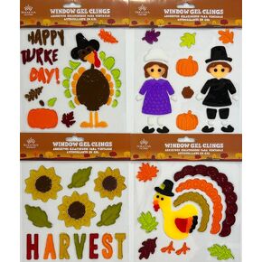 Fall Gel Cling Stickers for Windows and Mirrors - 4 Sheets of Reusable Seasonal Designs: Harvest Picnic, Foliage, and More!