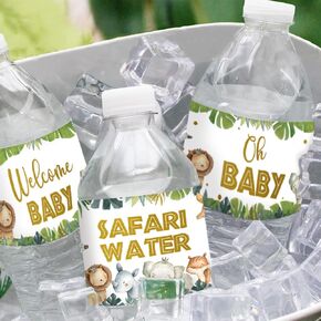 45 Pcs Safari Water Bottle Labels, Jungle Animals Themed Party Water Bottle Stickers, Waterproof Bottle Wraps for Baby Shower (8.85 * 2'')