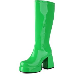 Roimaash Women's Mid-Calf Boots for Women Metallic Patent Platform Boots