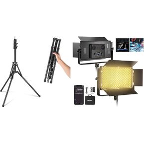 NEEWER 100W Bi Color LED Panel Video Light with 70"/178cm Portable Travel Tripod Light Stand, 960 LEDs 2500K-8500K, APP/2.4G/Panel/DMX Control for Studio Photography Recording Stage Lighting, AP100B