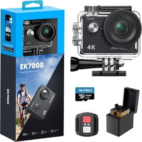 AKASO EK7000 4K30fps Action Camera with 64GB MicroSDXC U3 Memory Card 131ft Waterproof Camera with EIS 4X Zoom Remote Control Ultra HD 20MP Underwater Camera with Accessories Kit