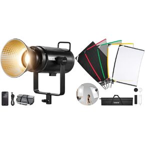 NEEWER CB300B 320W LED Video Light with 2.4G/APP Remote Control, All Metal Bi Color COB Continuous Output Lighting 150000lux/1m 2700K-6500K for Video Recording, SF6090F Folding Reflectors Included