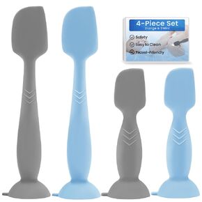 Bonison 4-Pack Diaper Cream Spatula - Soft Silicone Butt Paste Spatula with Full-Size & Mini Sizes, Diaper Rash Cream Applicator for Newborn Baby Essentials (Blue, Gray)