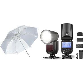 NEEWER Z1-N Round Head Flash Speedlite for Nikon DSLR Cameras, 76Ws 2.4G Speedlight with 37"/94cm Studio Collapsible White Softbox Umbrella