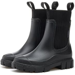 Women's Waterproof Lug Sole Chelsea Ankle Boots fashion slip-on Platform Chunky Heel Combat booties Casual Comfortable non-slip outdoor work Rain shoes Boots