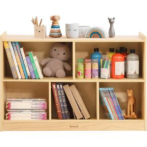 Large Toy Storage Organizer, 2-Shelf Montessori Bookshelf, 5-Section Kids Bookshelf, Wooden Storage Cabinet for Classroom, Kids Bookcases and Toddler Toy Shelf for Kids Room, Playroom, Nursery