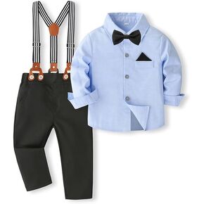 Toddler Boys' 3pcs Gentleman Cotton Set with Shirt,Bowtie,Suspenders Pants.