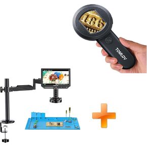 TOMLOV P10 Microscope for Adults Kids, Handheld Coin Magnifier with Light for Error Coins, Collector Portable 100X Jewelers Loupe+TM4K-AF Flex
