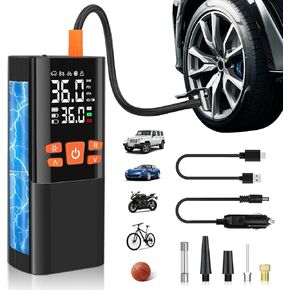 Air Pump for Car Tires, Tire Inflator Portable Air Compressor, 150PSI&15000mAh Car Tire Air Pump Portable Cordless Electric 12DC Tire Pump with Pressure Gauge for Car, Motorcycle, Bicycle,Ball