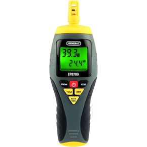 General Tools EP8710 Calibratable Multi-Function Digital Psychrometer, Wet Bulb Capable with Probe, Grey