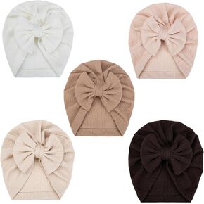 KIDOCHEESE 5PCS Baby Turban Hats Big Bow Newborn Beanie Baby Girls Boys Infants Toddlers Headwraps
