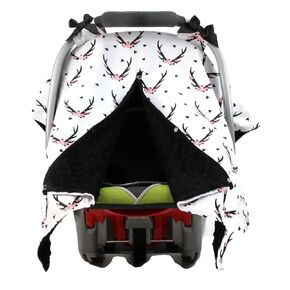 Dear Baby Gear Carseat Canopy, Antlers Floral on White, Black Minky