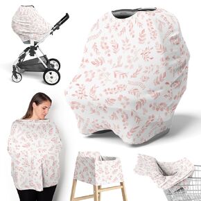 Sweet Jojo Designs Blush Pink White Floral Leaf Girl Infant Baby Car Seat Cover Nursing Breastfeeding High Chair Shopping Cart Stroller Carseat Canopy Carrier Multipurpose Use Bohemian Chic Watercolor