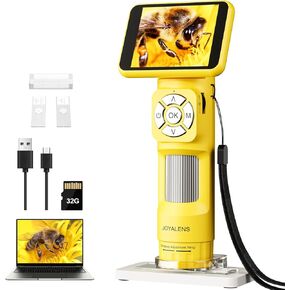 JL113 Microscope for Kids, 2.8'' IPS Portable Handheld Kids Microscope Camera, 1080P USB Coin Magnifier with Light, Educational Science Kit, Gifts Toys for Girls Boys, PC View, 32GB Card