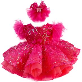 KLFFLGID Baby Girl Pageant Dress Up Flower Girl Dress Butterfly Sequins for Toddler Girls Special Occasion Dress 9M-8Y
