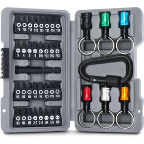 Hi-Spec 40pc Multi Screw Driver Bit Set with Quick Release Key Chain Ring Holders and Carabiner Clip. Torx and Tamperproof Security 1/4 inch Hex Screwdriving Drill Driver Bit Accessories in a Case