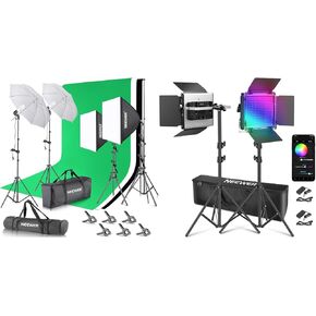 NEEWER Upgraded 660 PRO II RGB LED Video Light with App Control&Stand Kit, 2 Pack Constant 50W with Photography Lighting kit with Backdrops for Game Streaming YouTube Photography