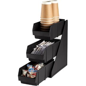 CURTA Black Self Serve Condiment Bin Stand Set, Removable Condiment Organizer with 3-Tier Stand and 6 Condiment Bins, 20" D x11.5 W x 14" H, Coffee Bar Beverage Station