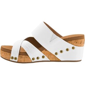 Corkys Footwear Women's Bashful 2.5 inch Wedge - Features a Strappy Upper, Slip-in Design, Comfortable EVA Insoles, a Studded Outsole, and a Toe Wrap