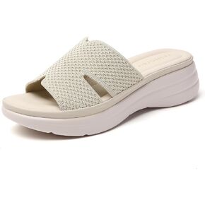 Minorsu Knit Platform Sandals for Women Comfortable Open Toe Summer Sandals Slip On Slides Shoes