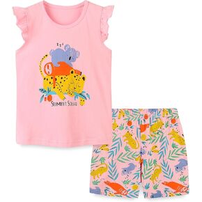 Akyzic Toddler Girl Causal Outfits Summer Short Sets Cartoon Cotton Top and Shorts Clothing Set