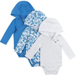 Hanes Baby and Toddler Ultimate Flexy Long Sleeve Bodysuit Hoodie (3 Pack)