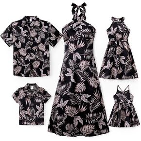 PATPAT Family Matching Summer Outfits, Hawaiian Vacation Women Beach Dress, Girls Sundress, Men and Boys Button Down Shirt