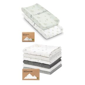 KeaBabies 2-Pack Changing Pad Covers for Girl, Boy and 6-Pack Baby Burp Cloths for Baby Boys and Girls - 100% Cotton Changing Table Pad Cover - Large Baby Burp Cloths, Burping Cloths