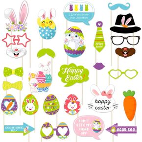 Easter Photo Booth Props for Photoshoot, 28 Pcs Happy Easter Photo Props Egg Bunny Selfie Photobooth Props, Spring Photography for Easter Party Decorations, Little DIY, Easter Decorations