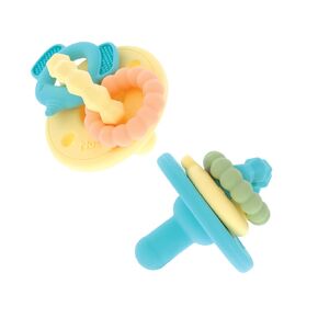 Nuby Charms Silicone Infant Pacifier and Teether - 2 Pack - 0+ Months - Yellow and Blue