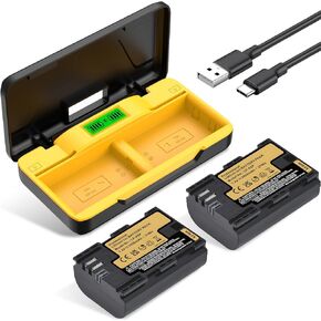 LP-E6P Batteries 2 Pack 2850mAh, Replacement Battery with 20W Fast Charge Case Compatible with Canon EOS R5 R6 90D 80D 70D 60D 60DA 6D 6D Mark II 5D Mark II/III/IV 5DS 5DS R 7D 7D Mark II XC15 XC10