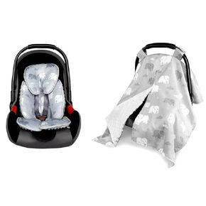 Baby Carseat Cover & Head Support, Gray Newborn Carseat Canopy with Peep Windows, Infant Car Seat Insert for Stroller, Bouncer, Swing