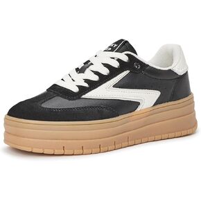 LUCKY STEP Women's Platform Sneakers Gum Sole Suede Casual Classic Retro Rubber Thick Sole Trendy Fashion Tennis Walking Shoes