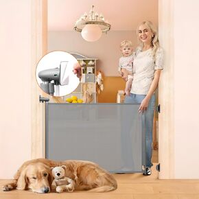55" Wide No Drill Retractable Pet Gates for Doorways No Drilling Retractable Baby Gate No Drill Retractable Dog Gates for The House 33" Tall Mesh Dog Gate Indoor Retractable Gate Outdoor Baby Gates