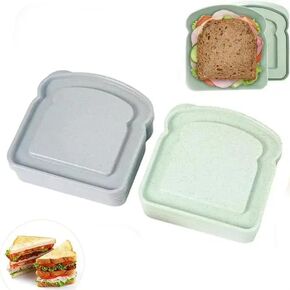 Sandwich Containers Toast Shape Pastic Sandwich Storage for Lunch Boxes ，Microwave & Dishwasher Safe (4)