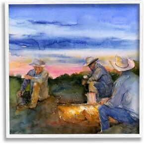 Stupell Industries Cowboys Around Campfire Framed Giclee Art by John Keeling